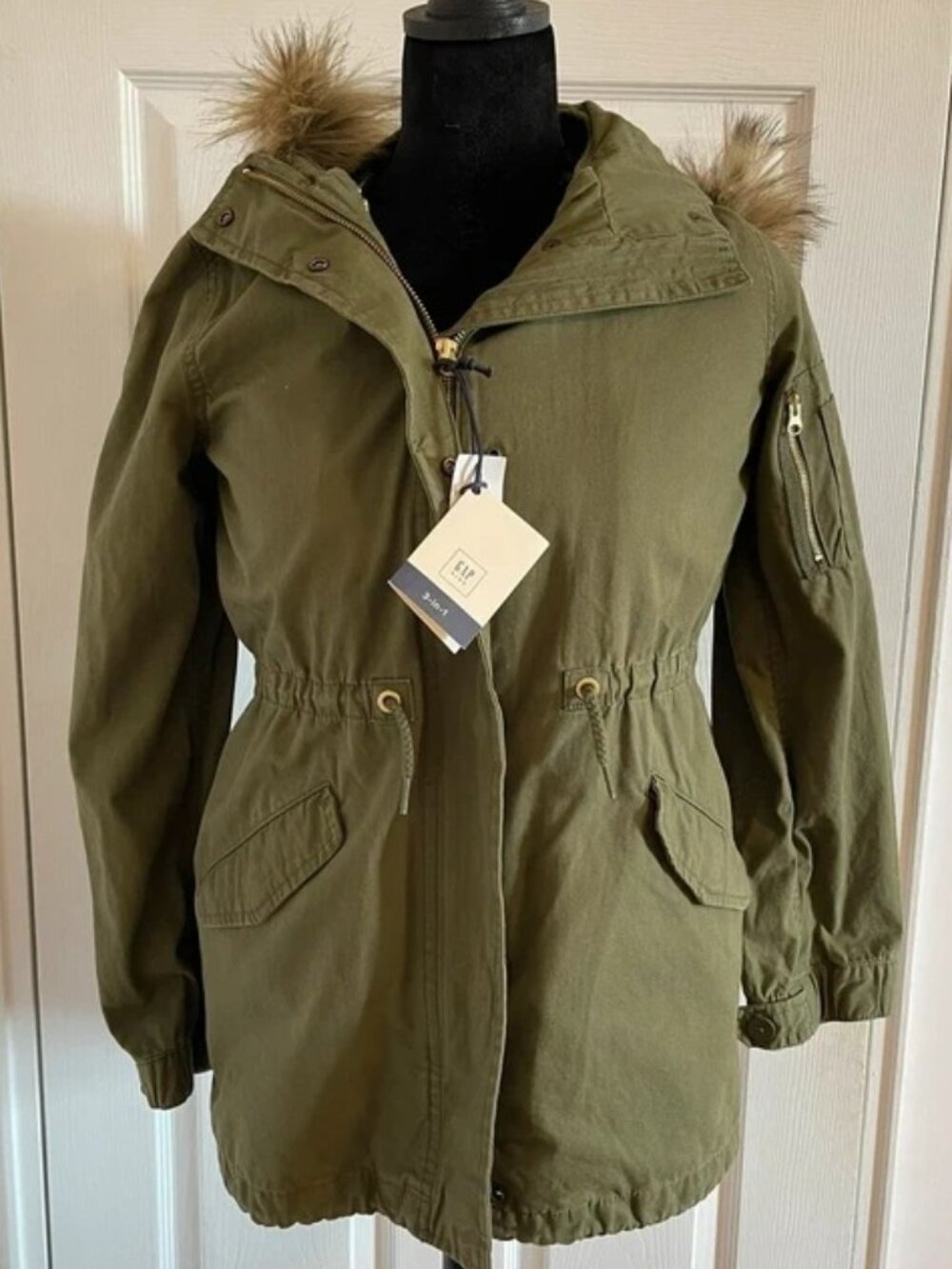 Gap Girls Green 3-in-1 Faux Fur Hooded Parka XL NWT